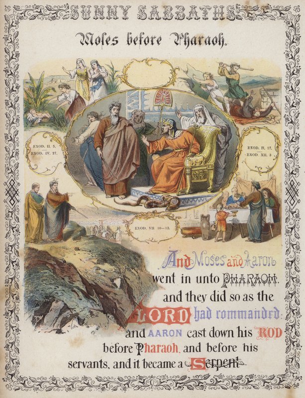 Moses foran farao (farget gravering) av English School