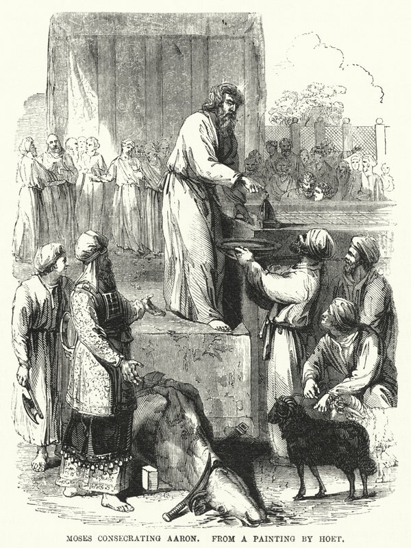 Moses innvier Aron, fra et maleri av Hoet (gravering) av English School