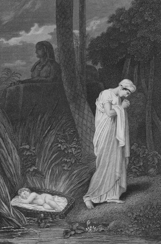 Moses dro i Bullrushes (gravering) av English School