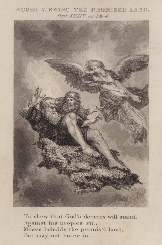 Moses ser på det lovede landet, 5 Mosebok XXXIV, ver 1 og 4 (gravering) av English School