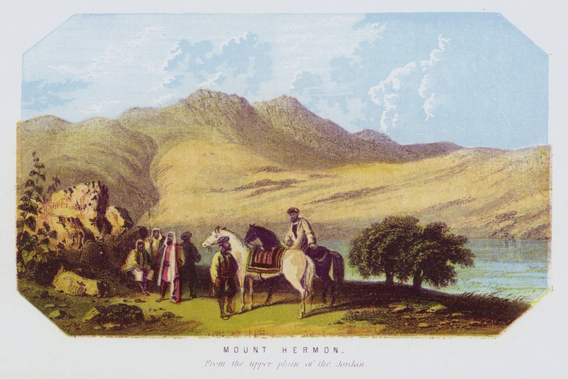 Hermon-fjellet, fra den øvre sletten i Jordan (farge litho) av English School