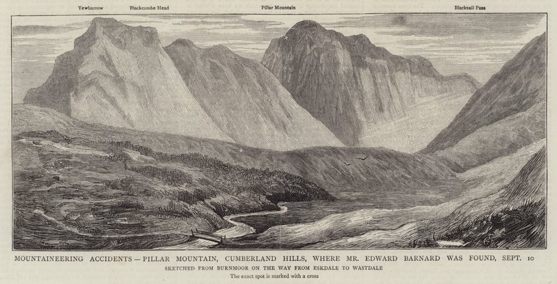 Fjellklatreulykker, Pillar Mountain, Cumberland Hills, hvor Edward Barnard ble funnet av English School