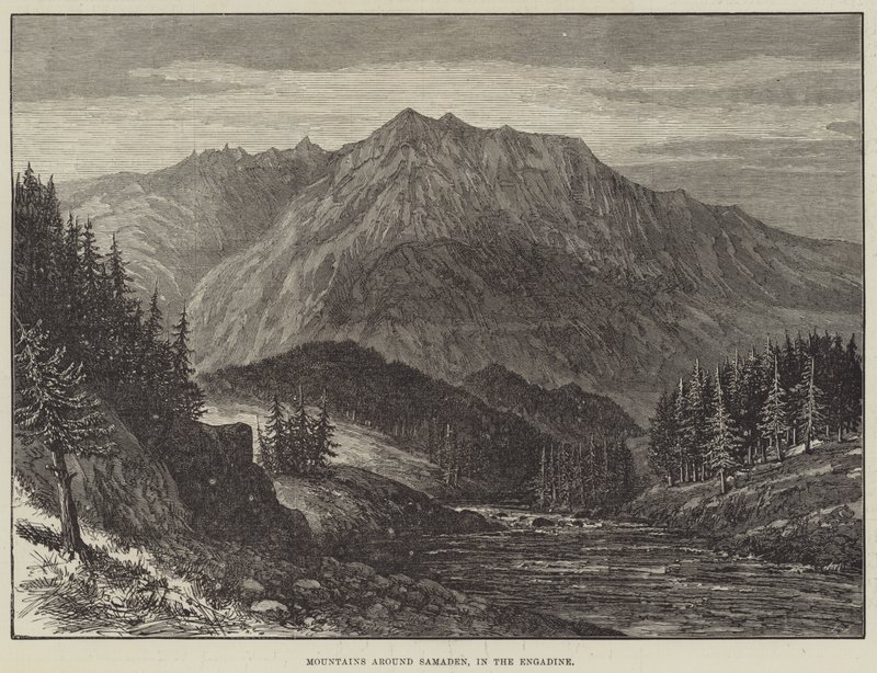 Fjell rundt Samaden, i Engadine (gravering) av English School