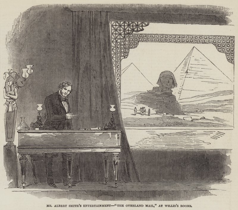 Mr Albert Smiths underholdning, "The Overland Mail," på Willis's Rooms (gravering) av English School