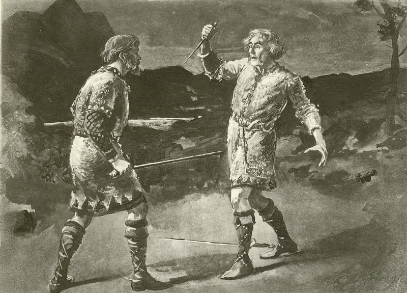 Mr Alexander som Macduff, og Mr Irving som Macbeth (gravyr) av English School