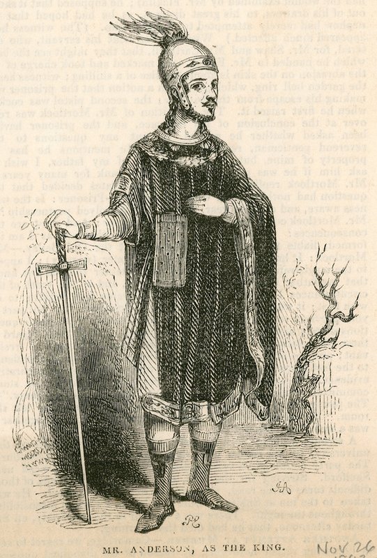 Mr Anderson i tittelrollen til stykket King Arthur, Drury Lane Theatre, London av English School