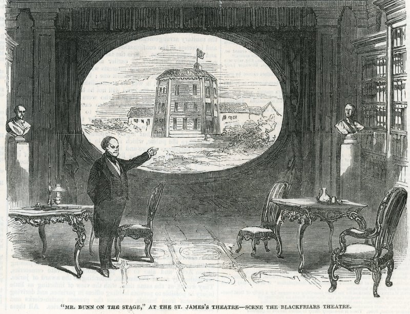 Mr Bunn på scenen, ved St Jamess Theatre - Scene the Blackfriars Theatre av English School