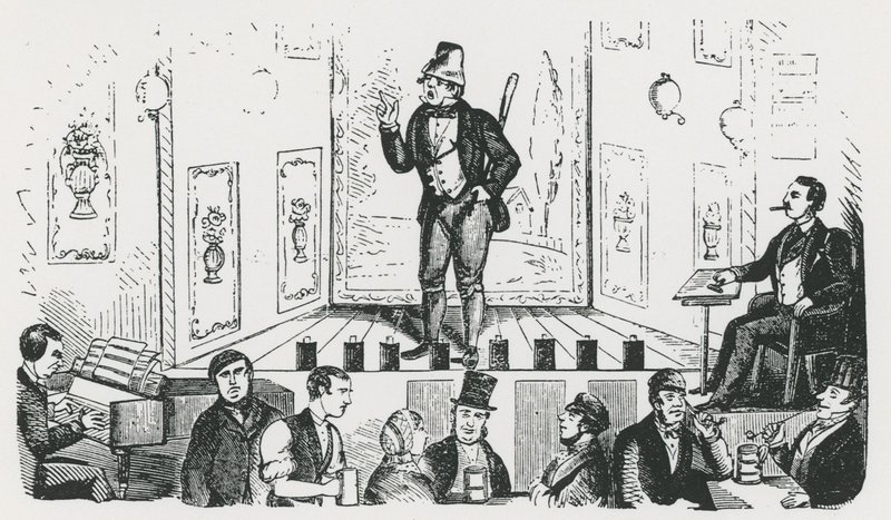 Mr C George, den irske sangeren, dukker opp i Borough Music Hall, Union Street, Southwark av English School