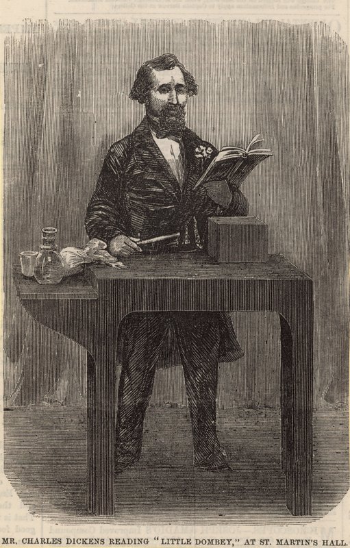 Mr Charles Dickens leser Little Dombey i St Martins Hall av English School