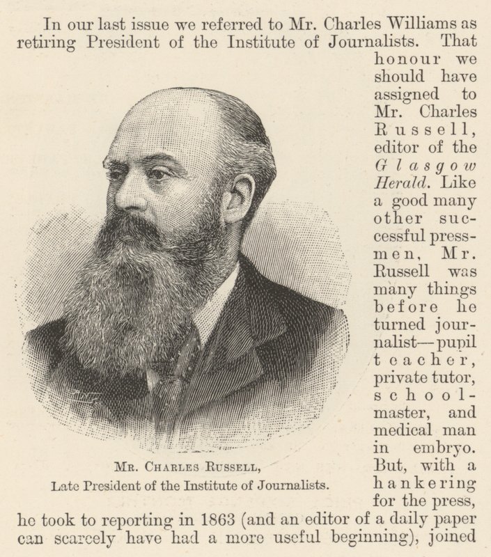 Mr Charles Russell, avdøde president for Institute of Journalists (gravering) av English School