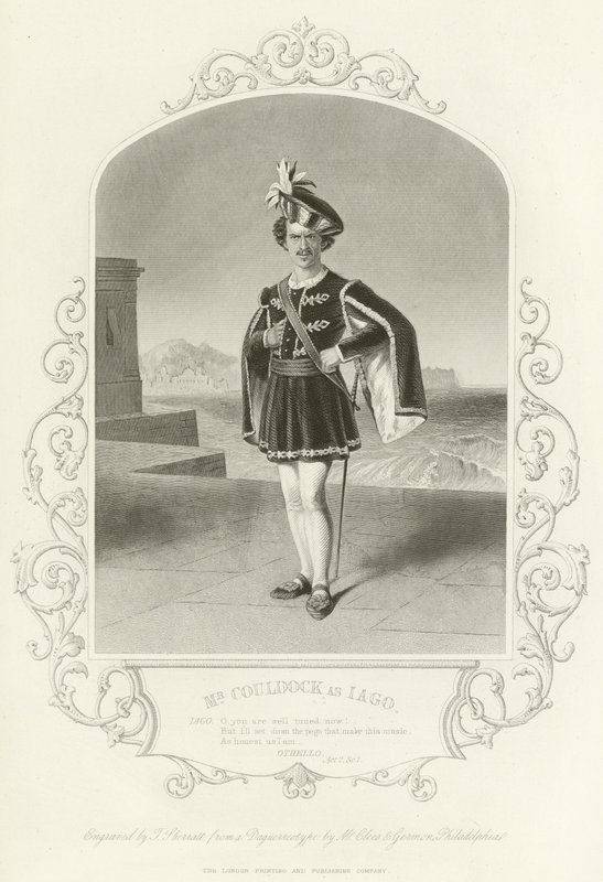Mr Couldock som Iago, Othello, Act II, Scene I av English School