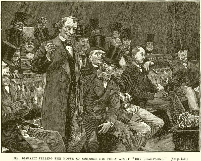 Mr. Disraeli forteller Underhuset sin historie om tørr champagne av English School