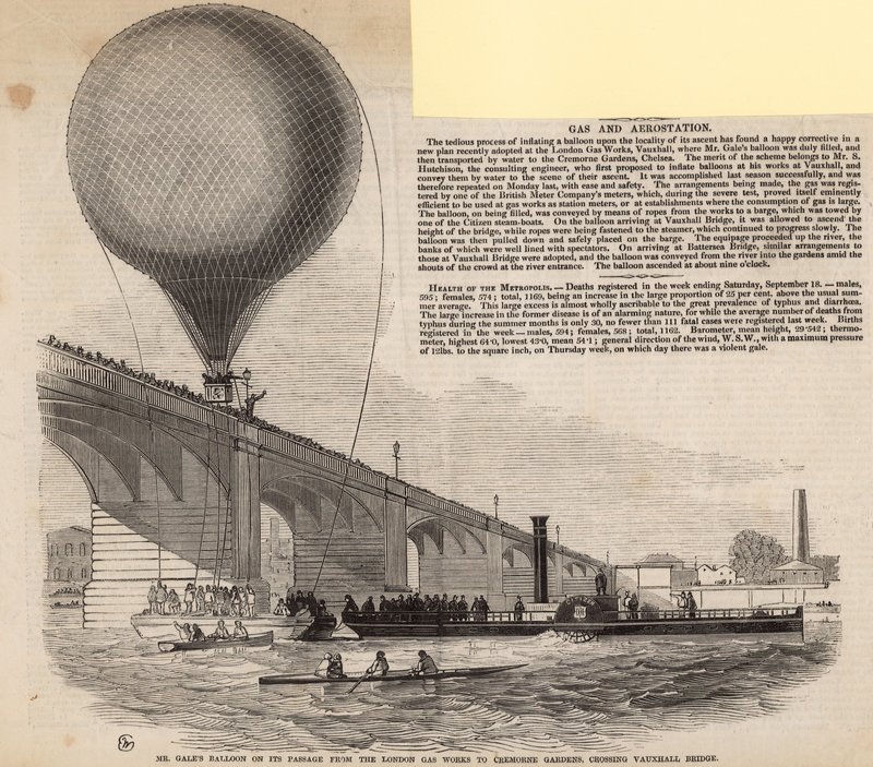 Mr Gales ballong på sin passasje fra London Gas Works til Cremorne Gardens av English School