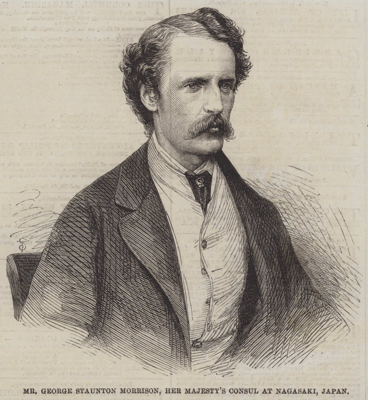Mr George Staunton Morrison, Hennes Majestets konsul i Nagasaki, Japan (gravering) av English School