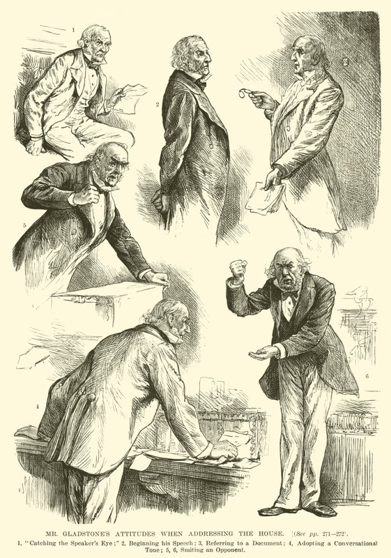 Mr Gladstones holdninger når han henvendte seg til huset (gravering) av English School