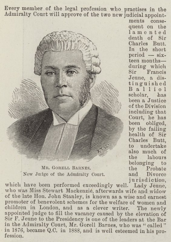 Mr Gorell Barnes, ny dommer ved Admiralitetsdomstolen (gravering) av English School