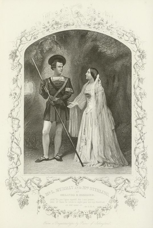 Mr L Murray og Mrs Stirling som Orlando og Rosalind, As You Like It, Act V, scene iv av English School