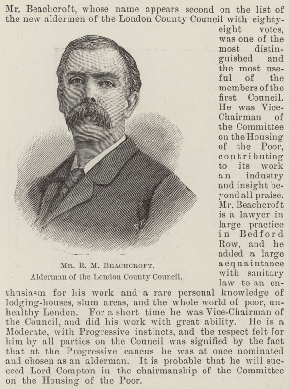 Mr RM Beachcroft, rådmann i London County Council (gravering) av English School