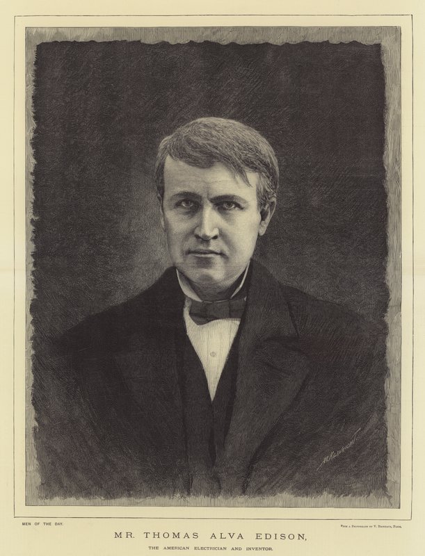Mr Thomas Alva Edison, den amerikanske elektrikeren og oppfinneren (gravering) av English School