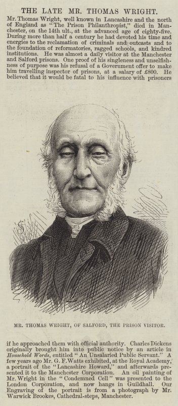 Mr Thomas Wright, fra Salford, fengselsbesøkende (gravering) av English School
