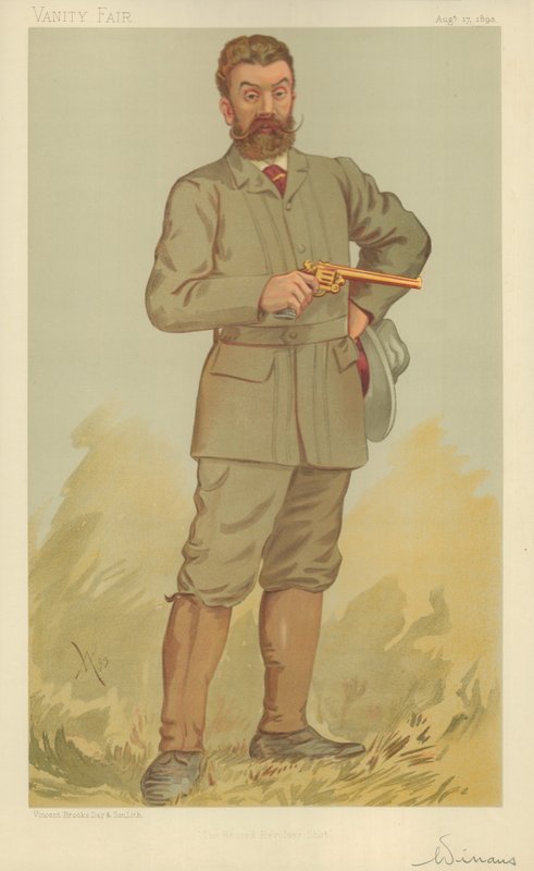 Mr Walter Winans, The record revolver shot, 17. august 1893, Vanity Fair tegneserie av English School