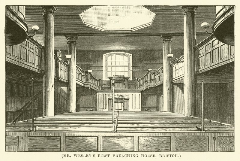 Herr Wesleys første prekehus, Bristol (gravering) av English School