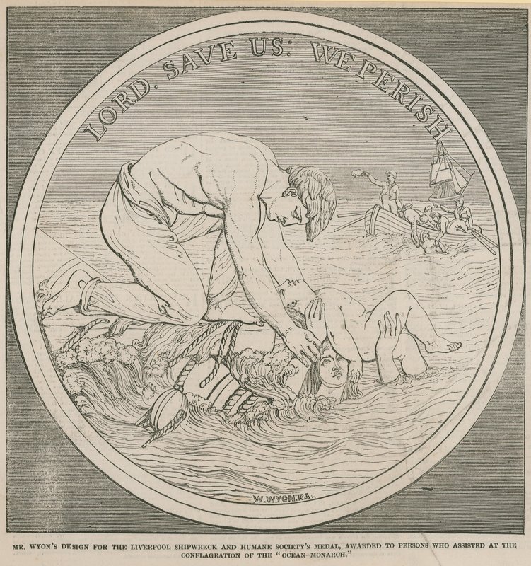 Mr Lyons design for Liverpool Shipwreck and Humane Societies Medal av English School