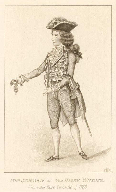 Fru Jordan som Sir Harry Wildair fra det sjeldne portrettet fra 1788 av English School
