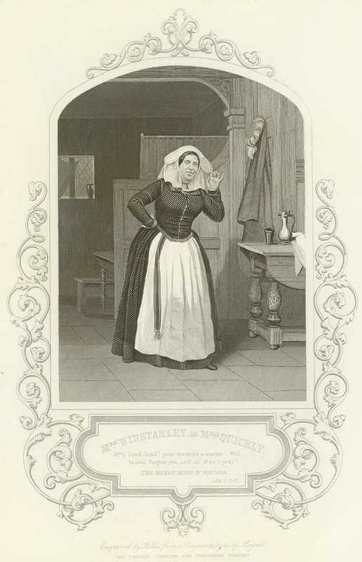 Mrs Winstanley som Mrs Quickly, The Merry Wives of Windsor, Act II, scene ii av English School