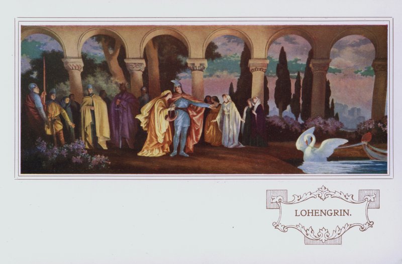 Veggmalerier i Peter Robinson restaurant: Lohengrin (farge litho) av English School