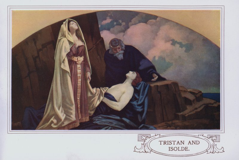 Veggmalerier i Peter Robinson restaurant: Tristan og Isolde (farge litho) av English School