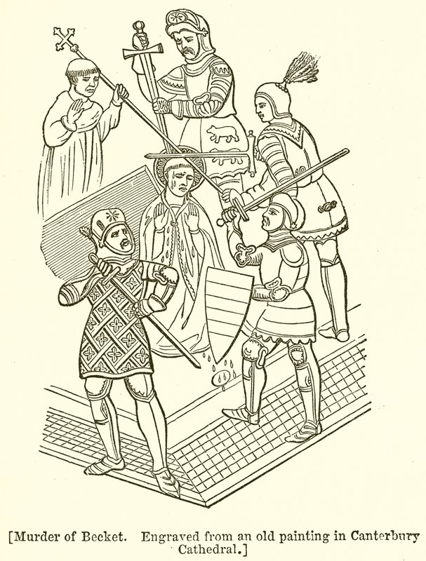 Drapet på Becket. Gravert fra et gammelt maleri i Canterbury katedral av English School