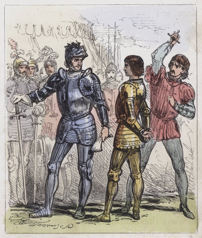 Drapet på prins Edward ved Tewkesbury (farget gravering) av English School