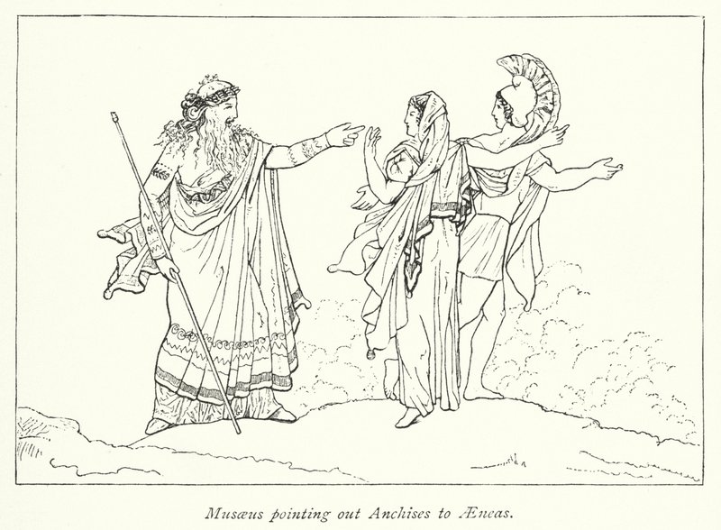 Musaeus peker ut Anchises til Aeneas (litho) av English School