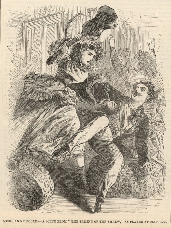 Musikk og splid; En scene fra The Taming of the Shrew som ble spilt på Clapham av English School