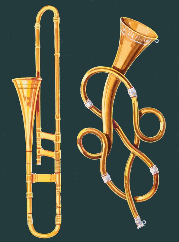 Musikkinstrumenter: Trombone og labyrintisk trompet av English School