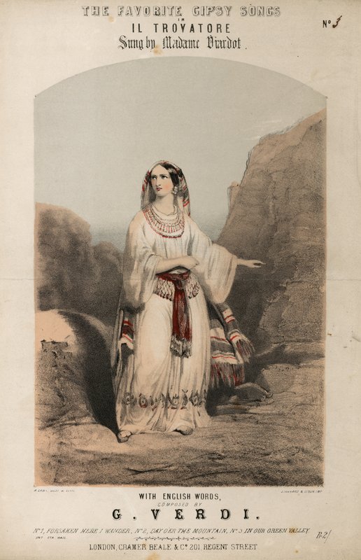 Musikalsk partitur med favoritt Gipsy-sanger fra Il Trovatore av English School
