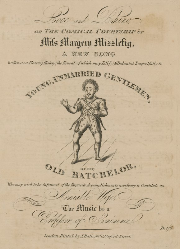 Musikalsk partitur for Love and Rhino, eller The Comical Courtship of Miss Margery Mizzlefig av English School