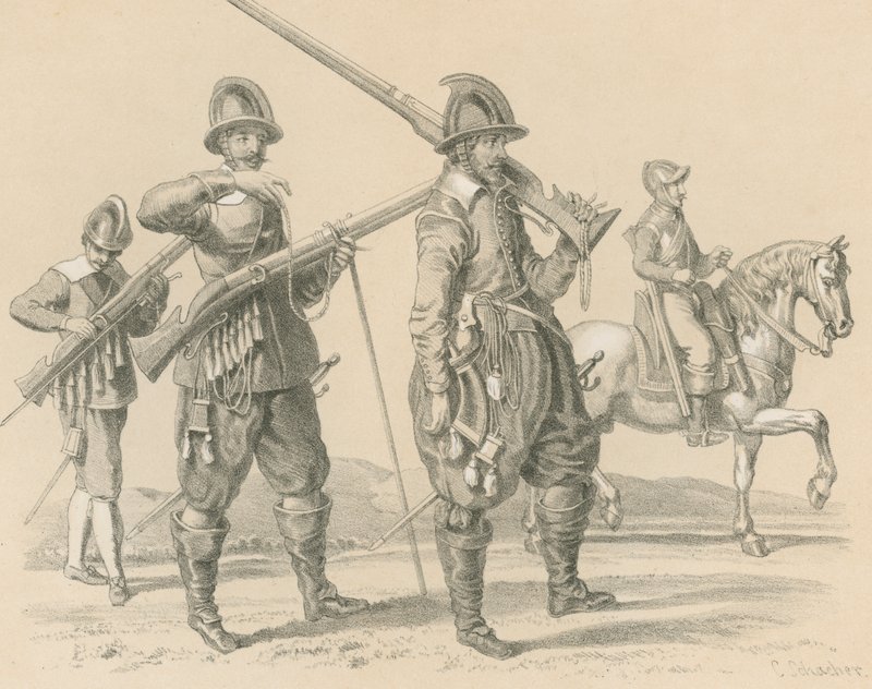 Musketerer eller Fusiliers og kavaleri, ca 1650 av English School