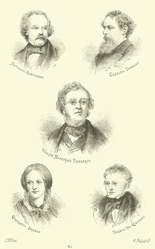 Nathaniel Hawthorne, Charles Dickens, William Makepeace Thackeray, Charlotte Bronte, Thomas De Quincey av English School