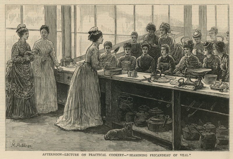 National Training School of Cookery i South Kensington: Ettermiddagsforelesning om praktisk matlaging av English School