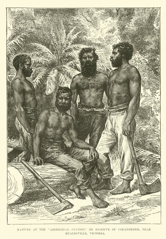 Innfødte på Aboriginal Station, eller Reserve of Coranderrk, nær Healesville, Victoria av English School