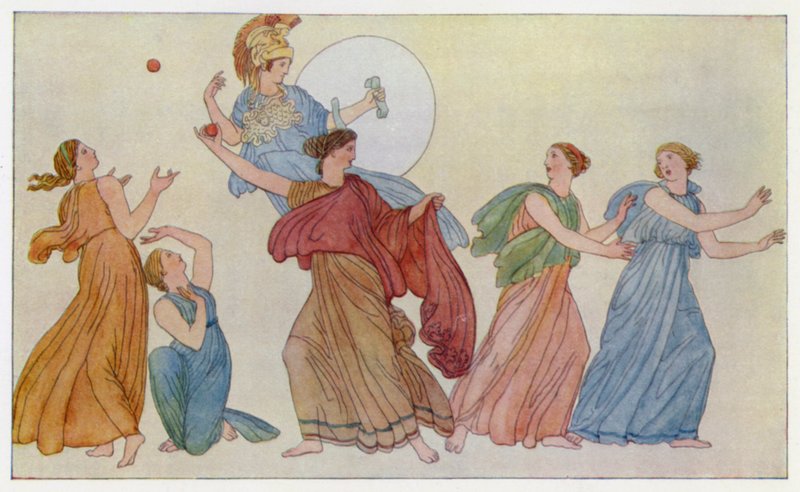 Nausicaa kaster ballen (farge litho) av English School