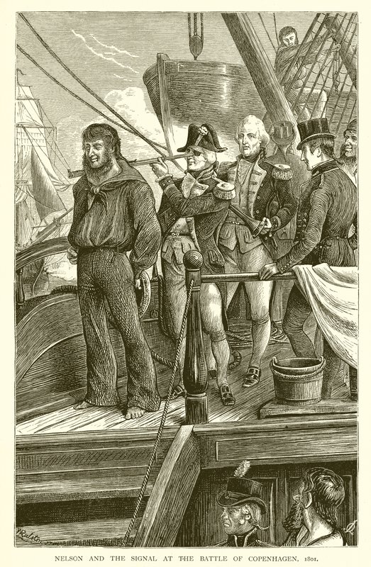 Nelson og signalet ved slaget ved København, 1801 av English School