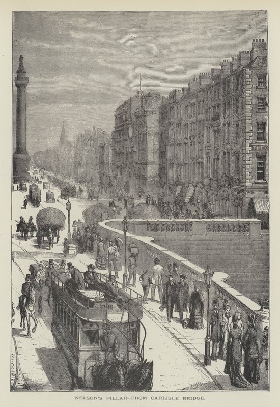 Nelsons søyle, fra Carlisle Bridge (gravering) av English School