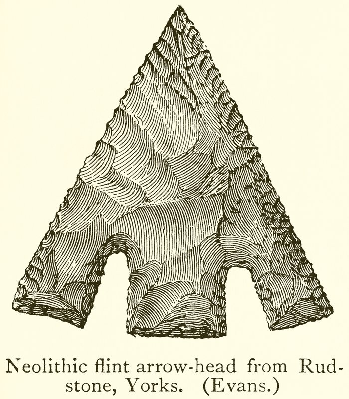 Neolithic Flint Arrow-Head fra Rudstone, Yorks. (Evans) av English School