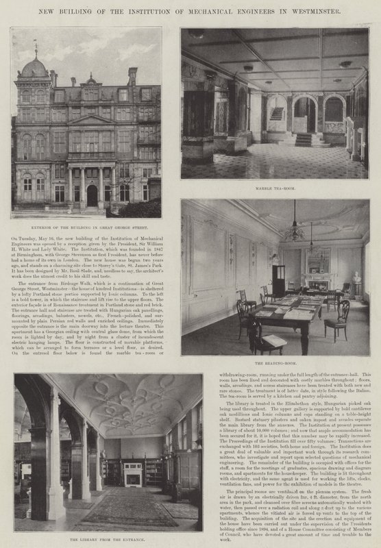 Ny bygning til Institution of Mechanical Engineers i Westminster (gravering) av English School