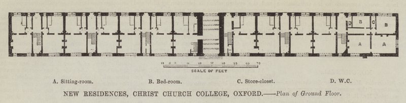 New Residences, Christ Church College, Oxford, Plan over første etasje (gravering) av English School
