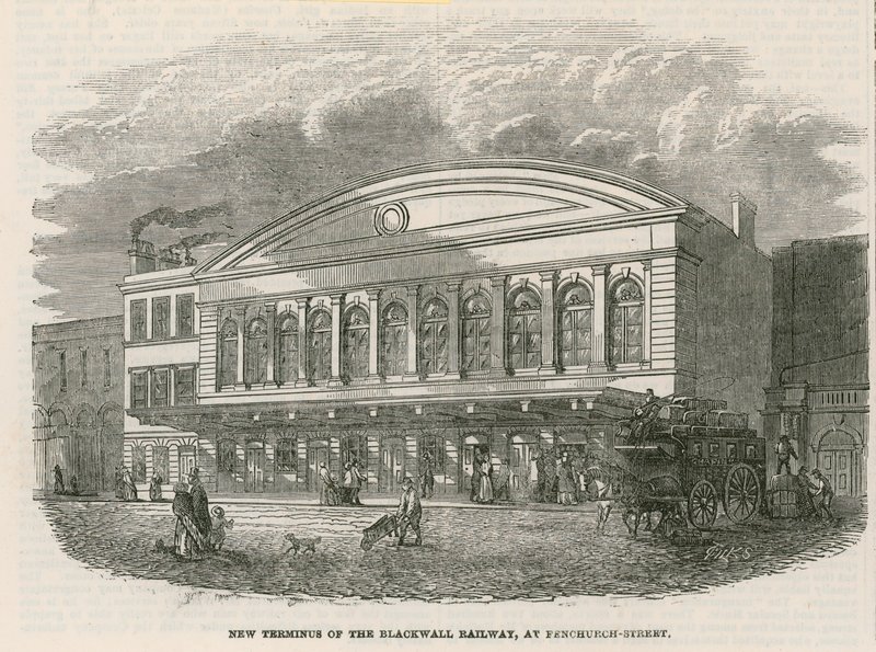 Ny endestasjon av Blackwall Railway ved Fenchurch Street, London av English School
