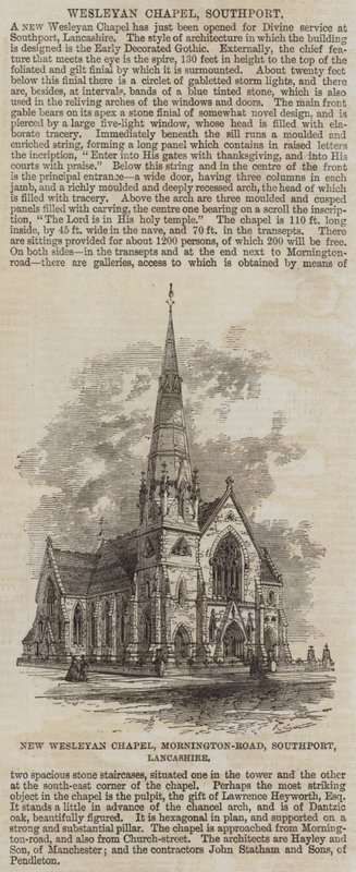 New Wesleyan Chapel, Mornington-Road, Southport, Lancashire (gravering) av English School